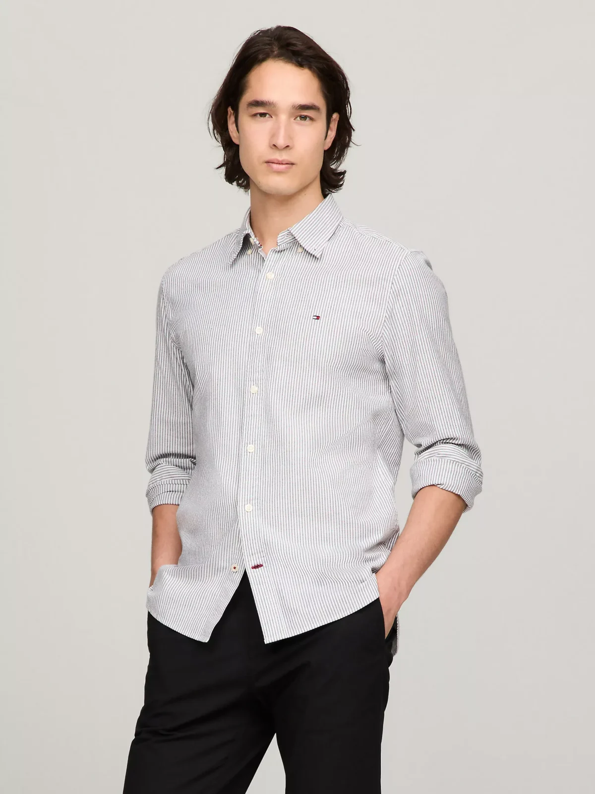 Camisa Oxford elástica de rayas y corte regular - Imagen 13